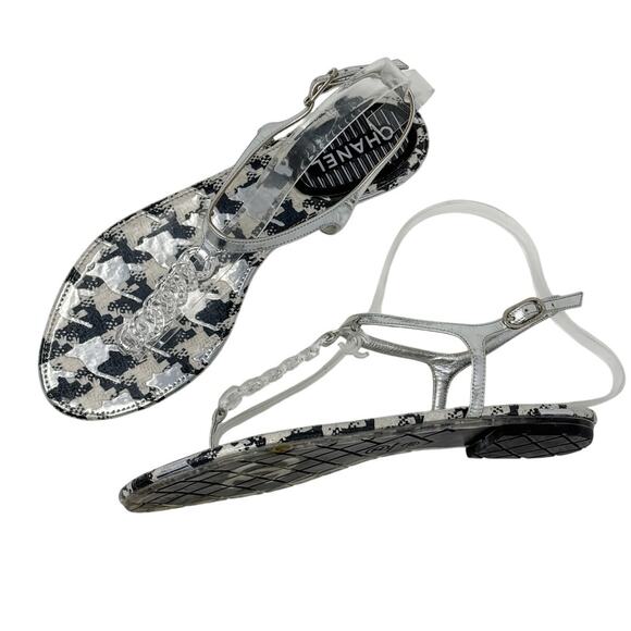 Chanel Clear Acrylic Chain CC Logo PVC Houndstooth Thong Flat Sandal size 39 - Picture 14 of 14